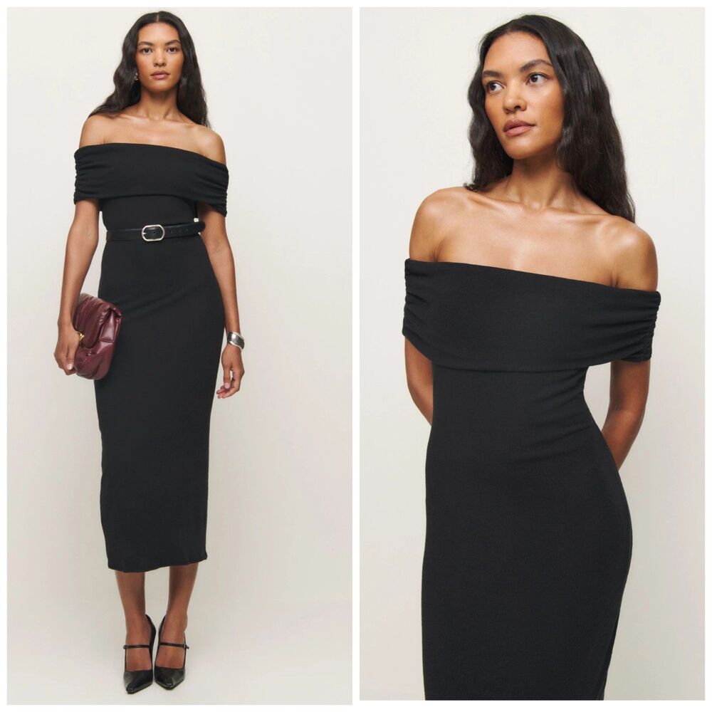 NEW Reformation Josefina Knit Midi Dress in Black